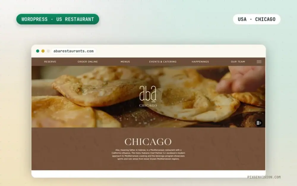 Aba Mediterranean restaurant website