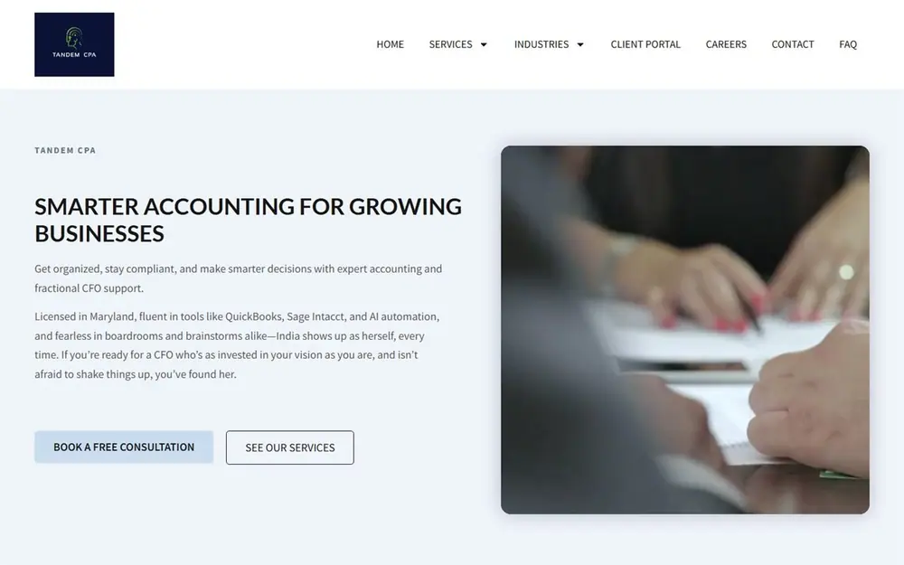 Homepage design for an accounting firm in Maryland