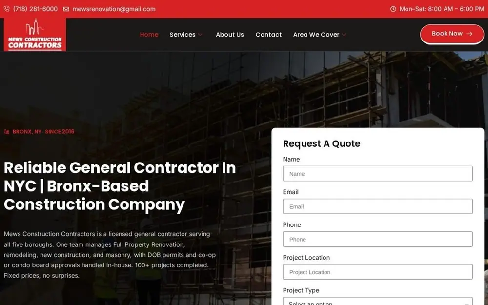 Mews Construction Contractors homepage