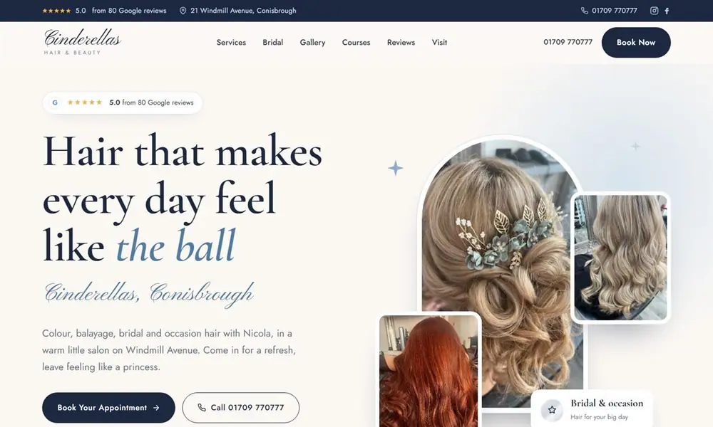 Homepage I designed for a hair and beauty salon in Doncaster